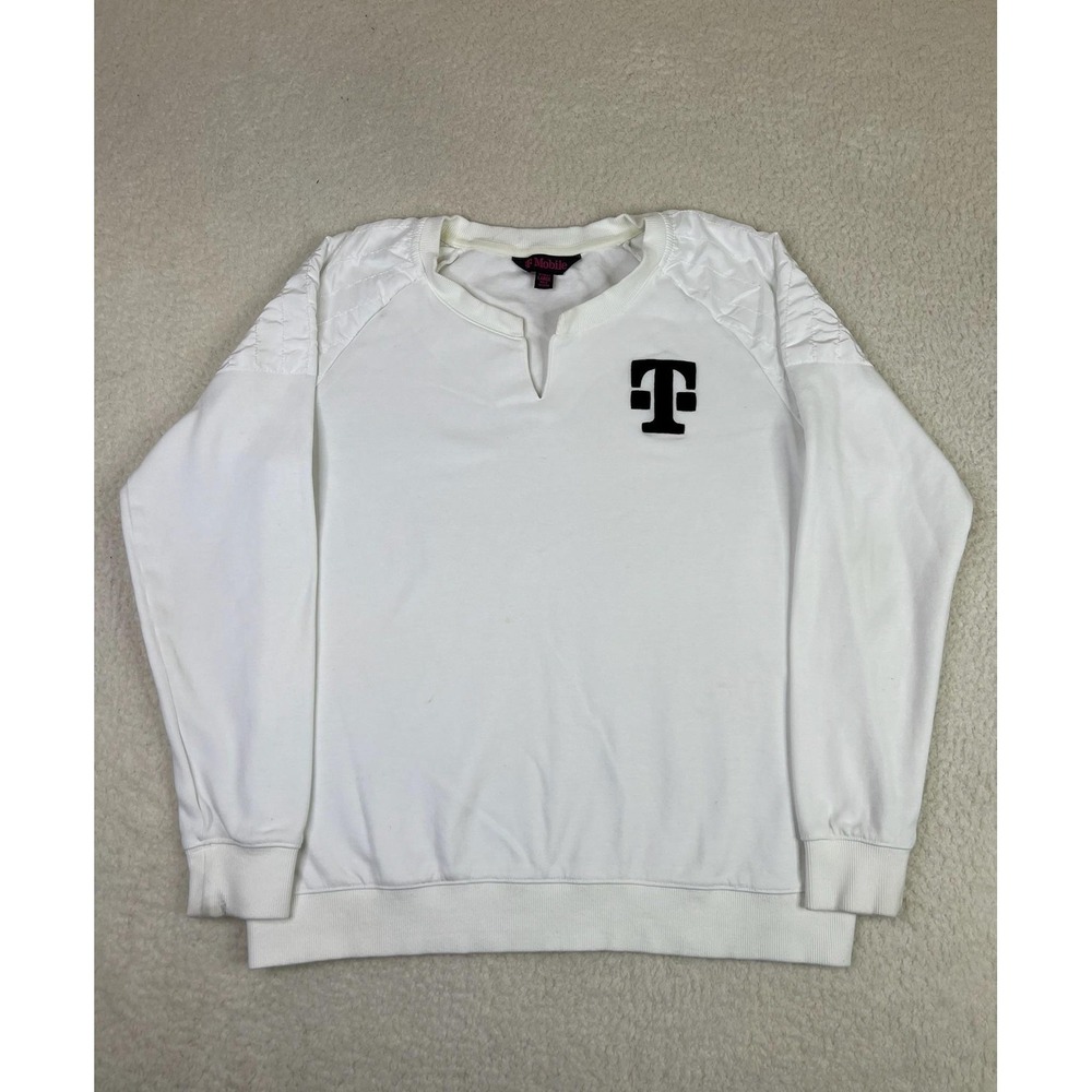 T-Mobile Womens Large White Quilted Shoulder Raglan Pullover Sweatshirt Logo